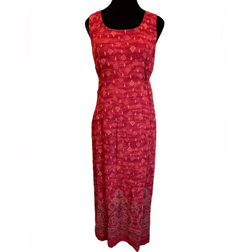 Un Deux Trois Vintage Red Metallic Gold Glitter Boho Hippie Eclectic Maxi Dress